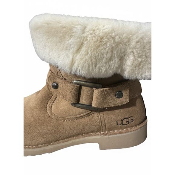 UGG Australia Cedric Bike Ankle Boots Chestnut Suede Women’s Rare Size 10.5 - Picture 4 of 10